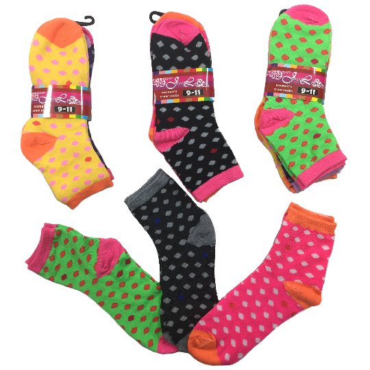 3pr Ladies/Teen Quarter SOCKS 9-11 [Polka Dots]