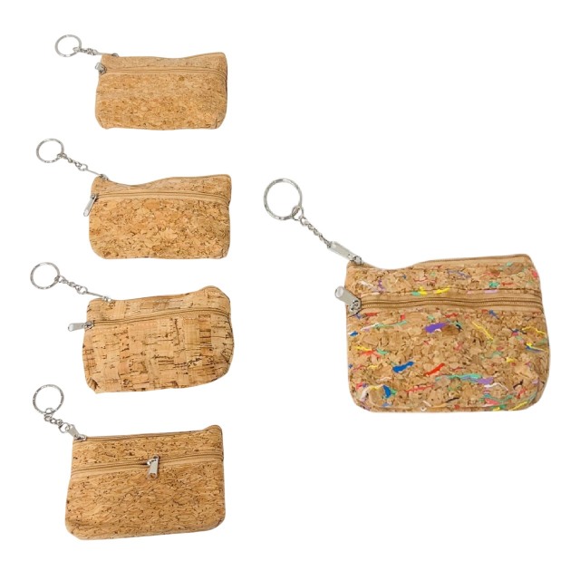 5''x3.25'' Two-Compartment Zippered Change PURSE [Cork]