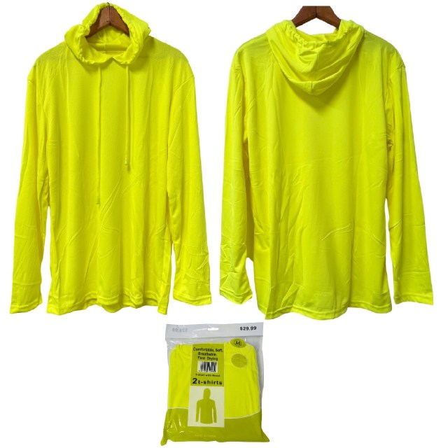 2pk High Visibility Long Sleeve Safety Yellow Hooded SHIRT [Med]