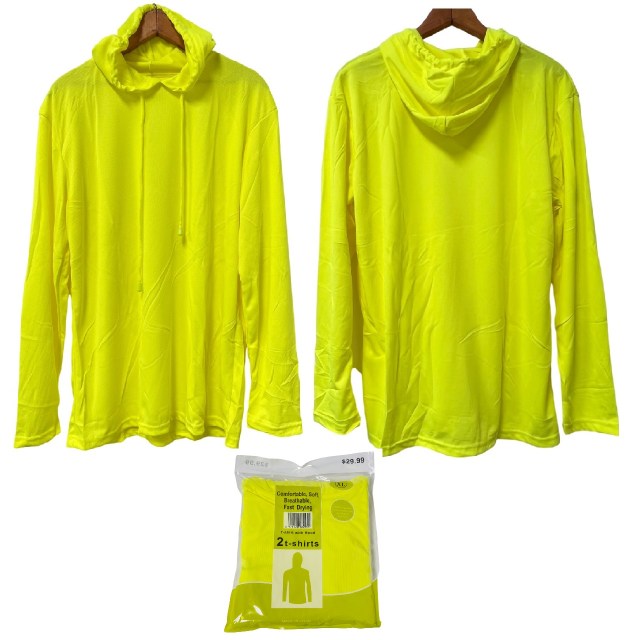 2pk High Visibility Long Sleeve Safety Yellow Hooded SHIRT [XLg]