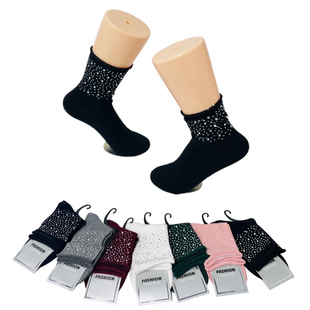 .Ladies Fashion Socks [Rolled TOP Rhinestones]