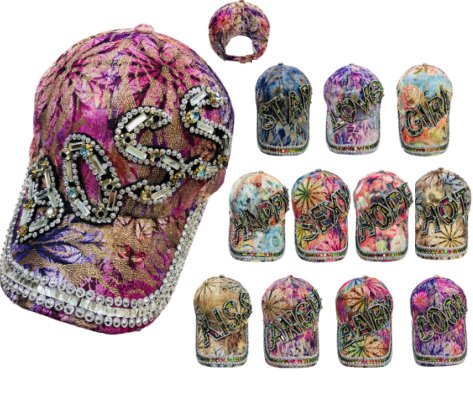 ...Lace Floral/Print Hat with Bling Bling [Assortment]