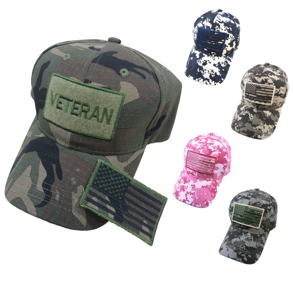 ***Detachable Patch Hat/Flag 100% Cotton Camo [VETERAN]