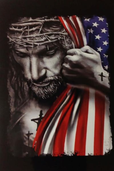 ** 3.5 X 5 STICKER Jesus with American Flag