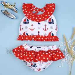 Boat & anchor printed girl swimming wear