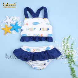 Colorful fish printed girl swimwear