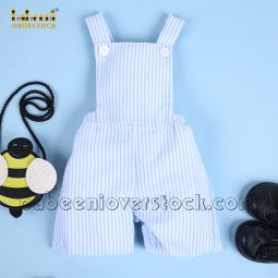 Boy shortalls in BLUE stripe seersucker