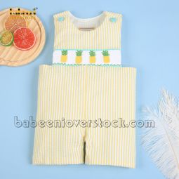 Smocked pineapple boy yellow striped seersucker shortall