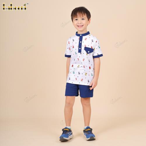 2 Piece Set Fire DOG Navy And White For Boy - BB3260