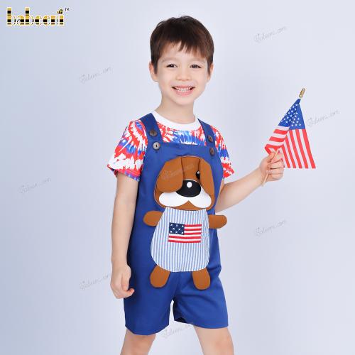 Patriotic Puppy Embroidered Shortall Set - BC1326