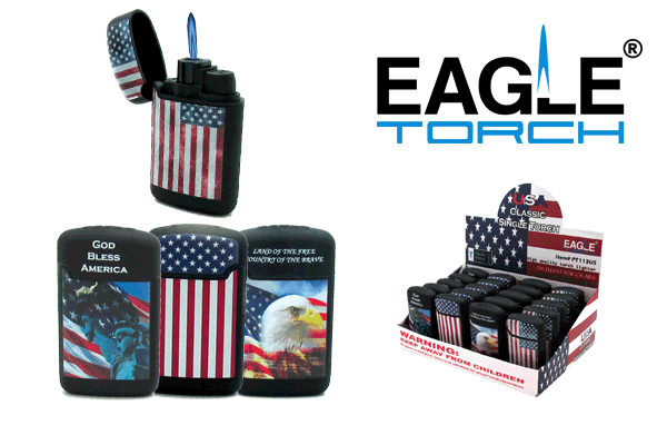 Eagle Torch Single Flame Torch LIGHTER w/Patriotic Designs