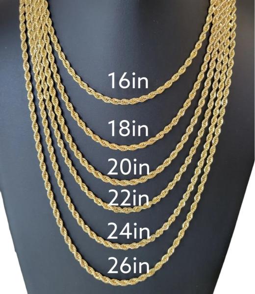 3MM Solid Stainless Steel PVD Rope Chain 14K, 18K- 22 inches