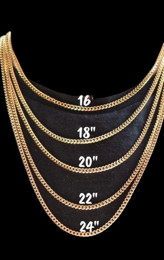 3MM Solid Stainless Steel PVD Cuban Chain 14K, 18K- 24 inches