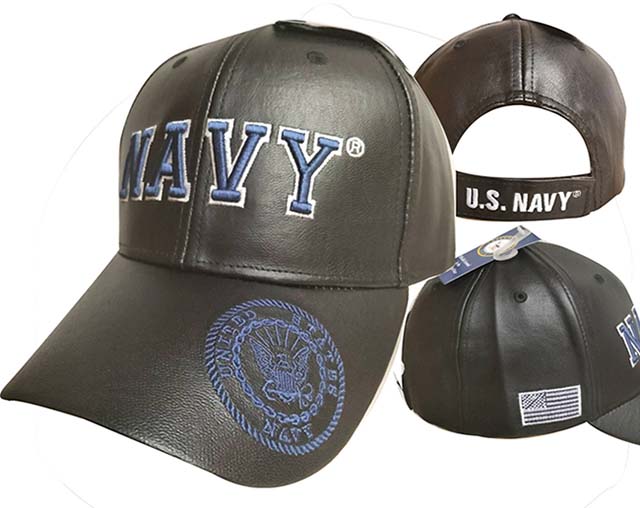 CAP502AP NAVY w/ Emblem on Bill CAP PU Leather