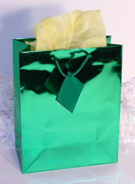 GIFT BAG METALLIC - GREEN - SMALL - 6''x4''x2''