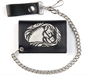 EMBROIDERED HORSE TRIFOLD LEATHER WALLETS WITH CHAIN