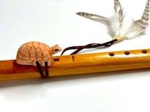 Handmade Carved Wooden Turtle Flute With Feathers