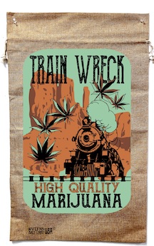 TRAIN WRECK MARIJUANA BURLAP BAG