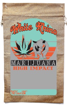 WHITE RHINO STAIN MARIJUANA BURLAP BAG