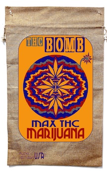 THC BOMB STAIN MARIJUANA BURLAP BAG