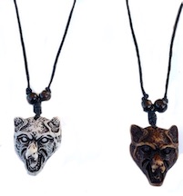 WOLF HEAD NECKLACE ON ADJUSTABLE CORD (Sold by the PIECE OR dozen