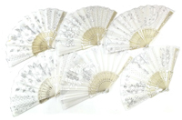 WHITE FABRIC WEDDING LACE HAND FANS