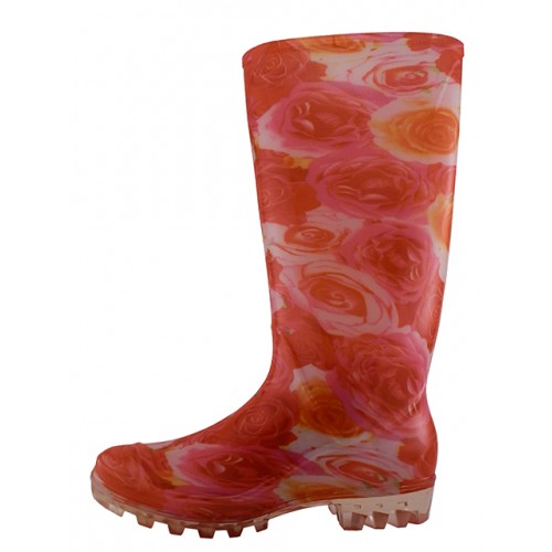 Women's 13'' Large Red Roses Print Rain BOOTS. Footwear, Shoes