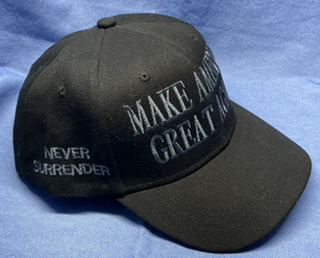 Trump Embroidered Black HAT Never Surrender 45-47 SILVER