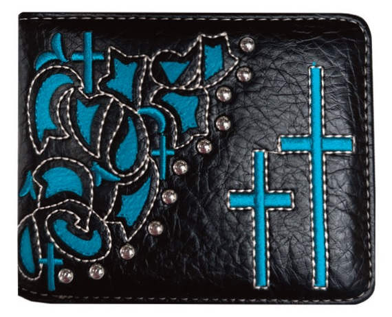 Black Bi-fold WALLET W/Crosses