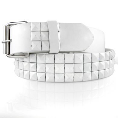 3 row white pyramid studs on white BELTs adult sizes