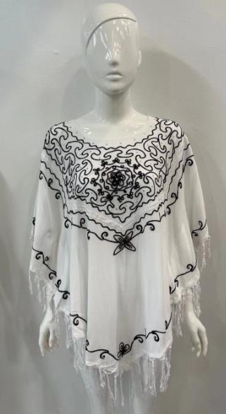 Wholesale White Rayon Poncho With Embroideries