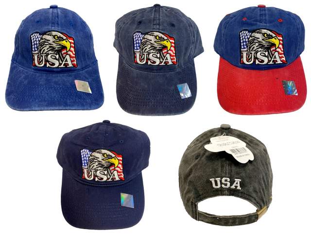Wholesale Pre-Washed Cloth USA Eagle Baseball Cap/HAT