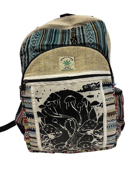 Hand Made Hemp Hobo Bag with ZIPPER Pocket Digital Mushroom Tree