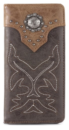 Embroidered BOOT Scroll Men's Bifold Long PU Leather Wallet