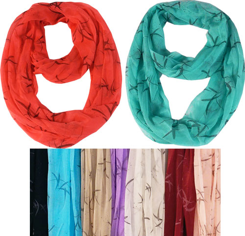 Wholesale Light Weight Infinity SCARVES with Bamboo Leafs