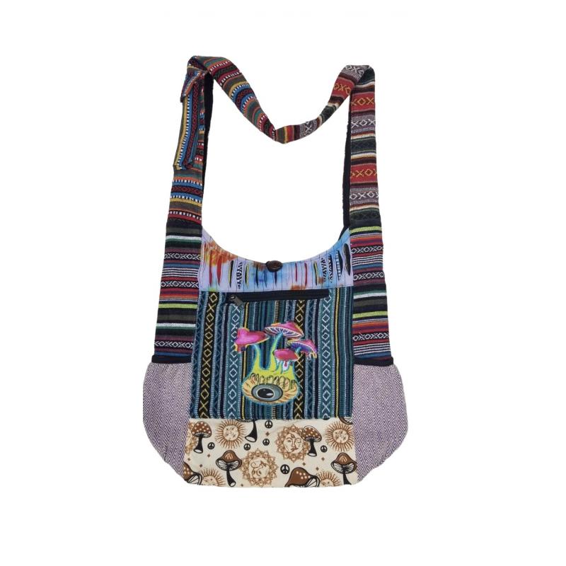 Wholesale Cotton Two ZIPPER Pocket Mushroom Sling Bag