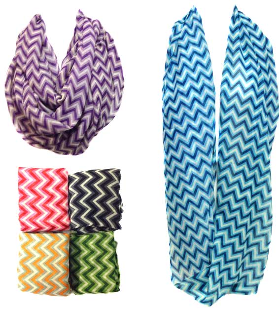 Wholesale Infinity Circle Scarves Chevron Zig Zag Tri-color