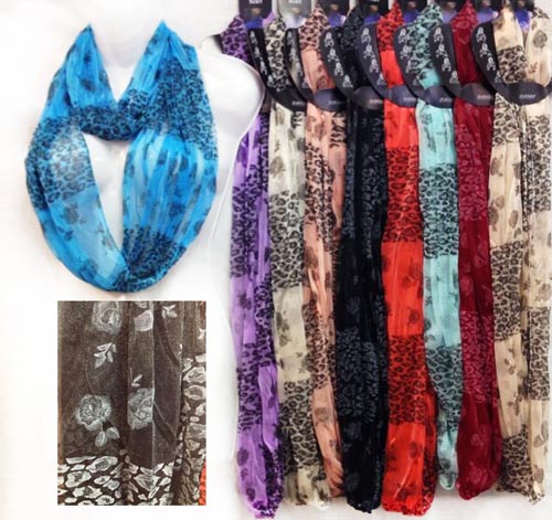 Wholesale Light Weight Infinity SCARVES with Leopard and Roses