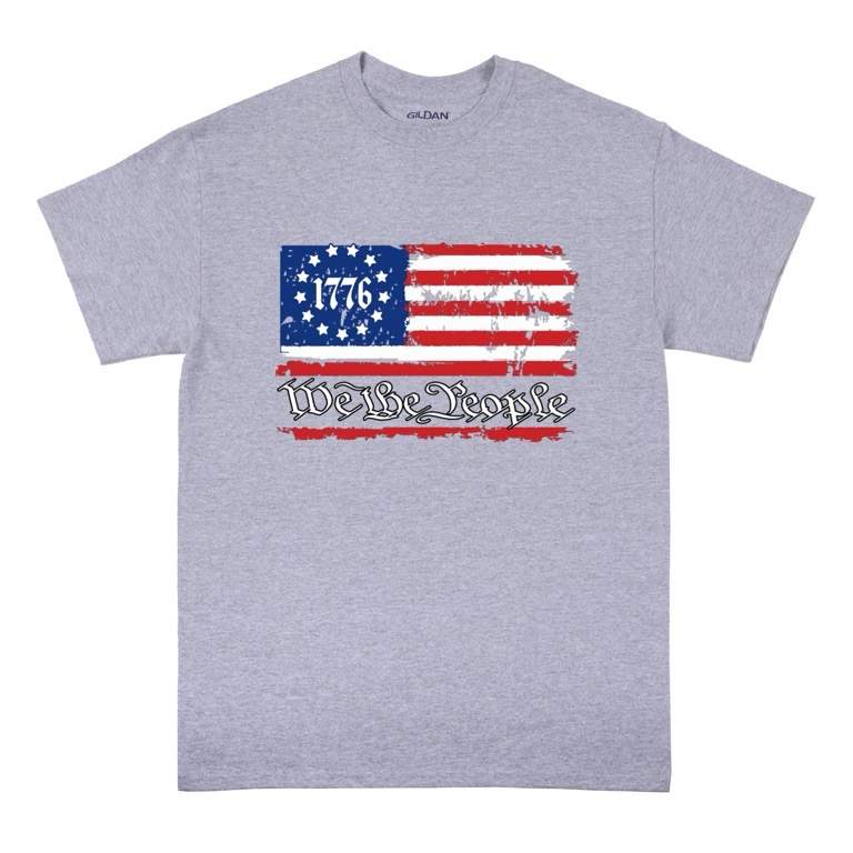 1776 USA FLAG We The People T-shirt Sports Gray Color XXL