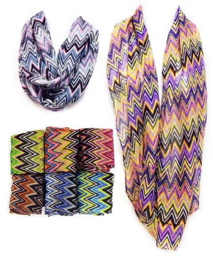 Wholesale Infinity Circle Scarves Chevron Zig Zag Quad-color