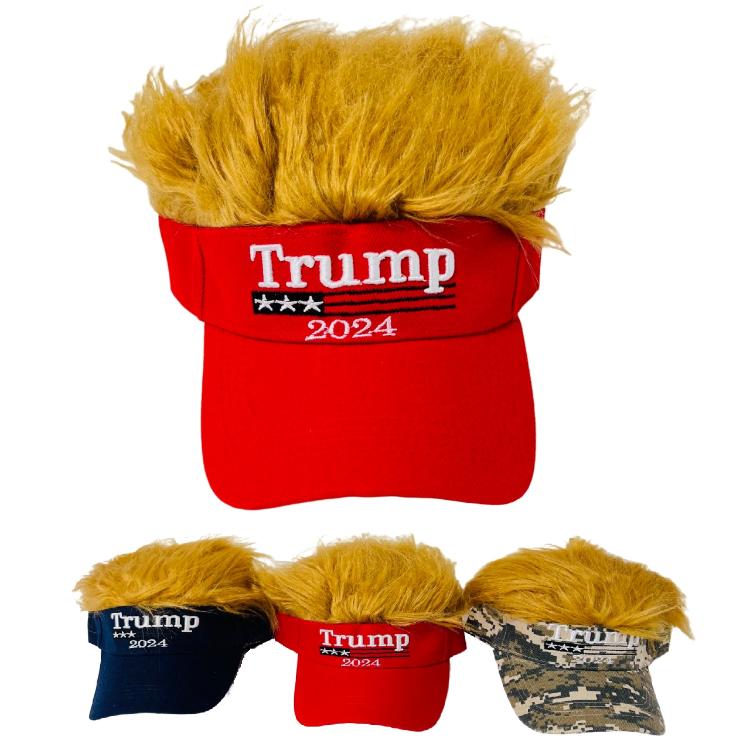 Trump 2024 Visor with Fake HAIR Asst Colors