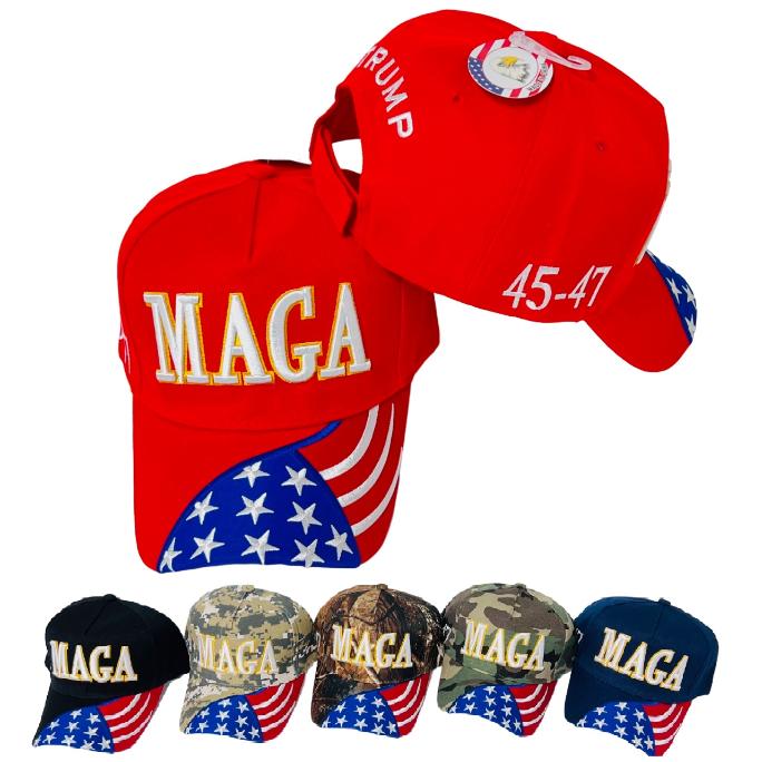 Wholesale Trump Hat with FLAG Bill MAGA 45-47