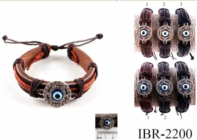 Wholesale Rhinestone Evil Eye Faux Leather Bracelet