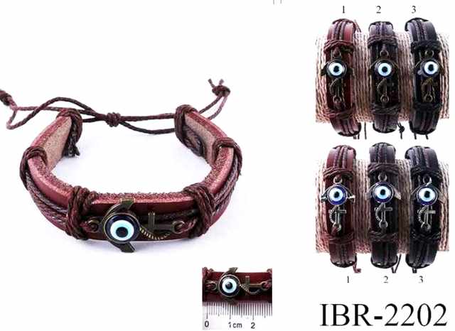 Wholesale Evil Eye Anchor Faux Leather Bracelet