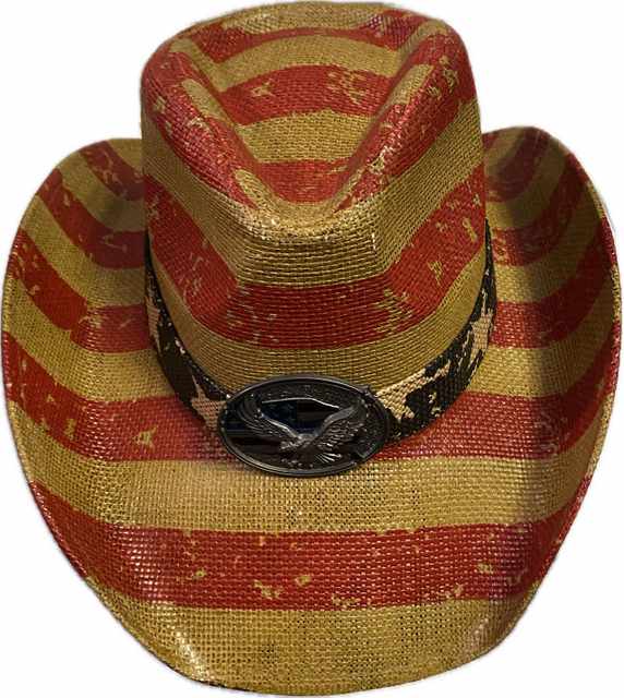 Wholesale Red/Yellow USA Flag COWBOY HAT with Eagle Buckle