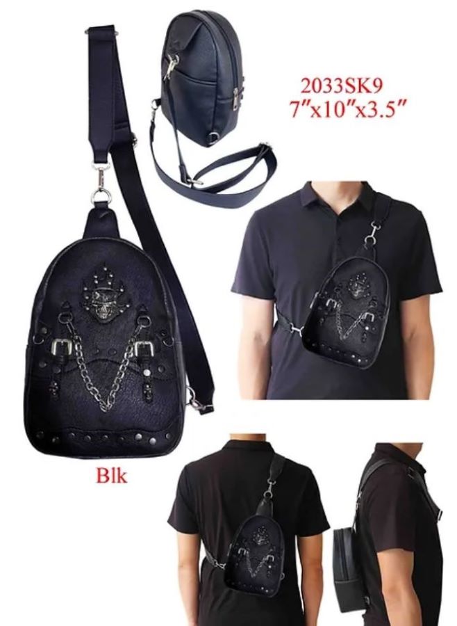 Wholesale Crossbody Backpack Skull with CHAIN Design Black