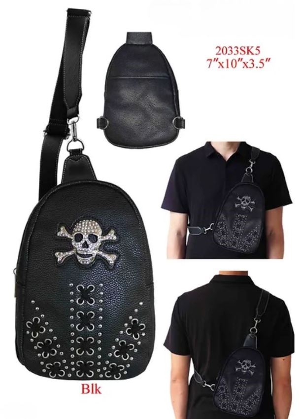 Wholesale Crossbody BACKPACK Rhinestone Studded Skull Design