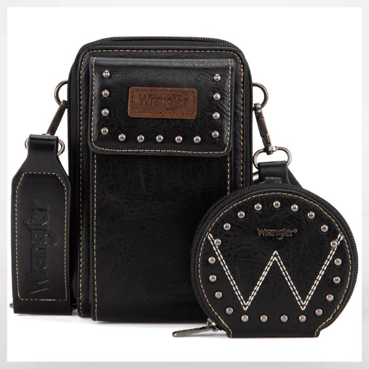 Wrangler Crossbody CELL PHONE Purse With Coin Purse Black