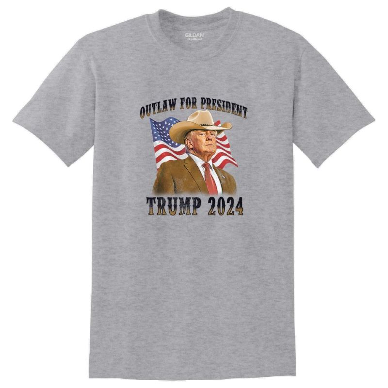 ''Outlaw For President Trump 2024'' Sports Gray T-SHIRTS XXL