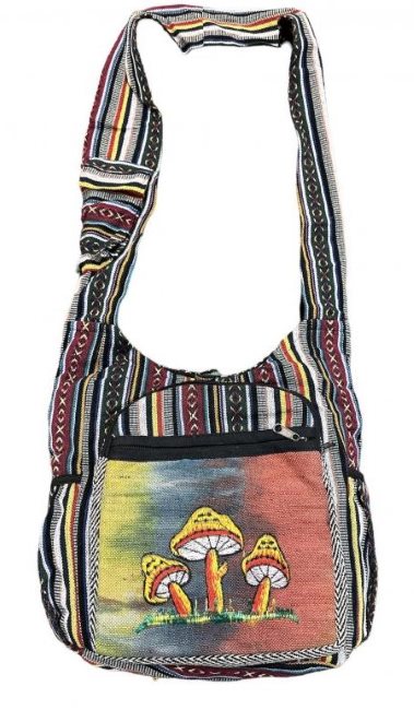 Cotton Hemp TIE Dye Zip Double Pocket Hobo Bag Triple Mushroom